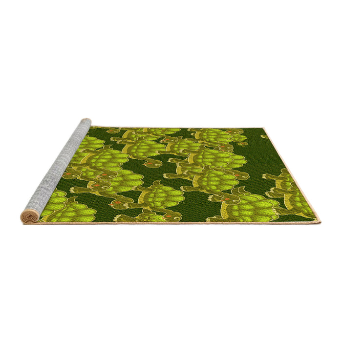 Sideview of Machine Washable Transitional Green Rug, wshpat3009yw