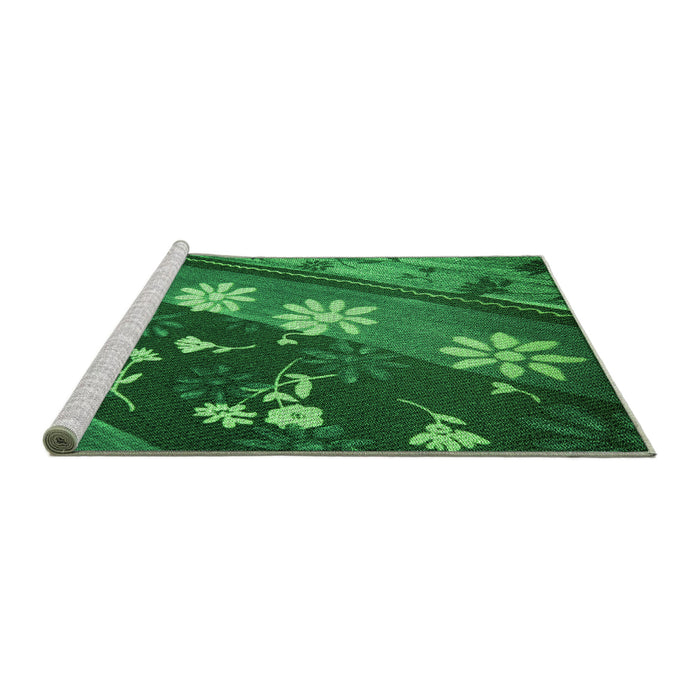 Sideview of Machine Washable Transitional Deep Emerald Green Rug, wshpat301grn