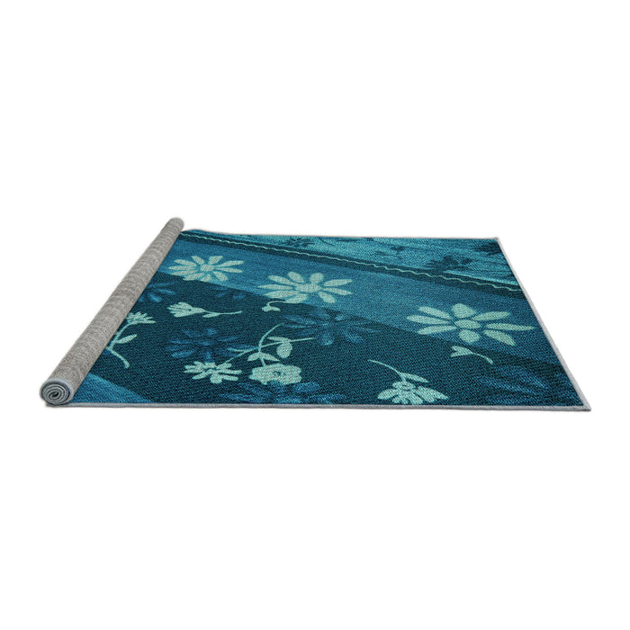 Sideview of Machine Washable Transitional Deep Sky Blue Rug, wshpat301lblu