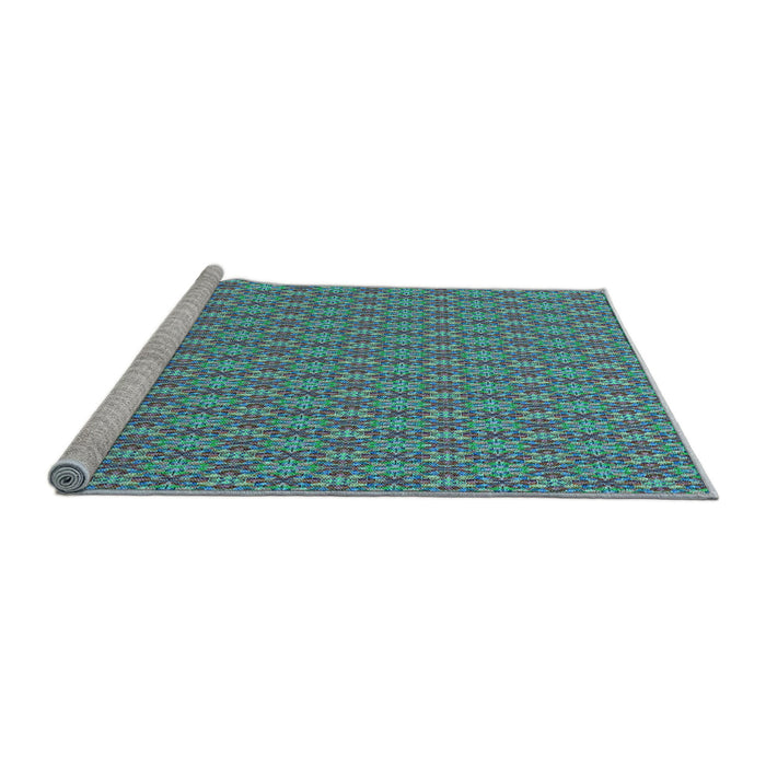 Sideview of Machine Washable Transitional Turquoise Green Rug, wshpat3016lblu