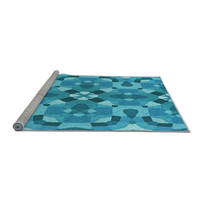 Sideview of Machine Washable Transitional Bright Turquoise Blue Rug, wshpat3019lblu