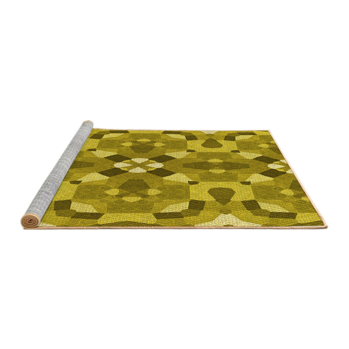 Sideview of Machine Washable Transitional Dark Yellow Green Rug, wshpat3019yw