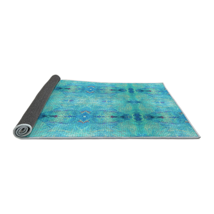 Thickness of Patterned Dark Turquoise Green Rug, pat302lblu