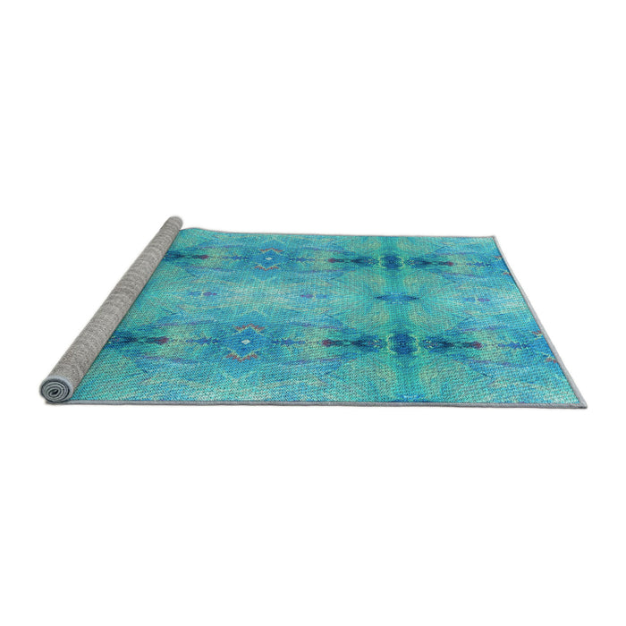 Sideview of Machine Washable Transitional Dark Turquoise Green Rug, wshpat302lblu