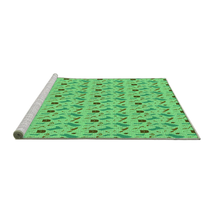 Sideview of Machine Washable Transitional Green Rug, wshpat3023grn