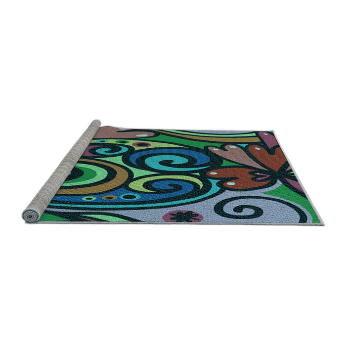 Sideview of Machine Washable Transitional Mint Green Rug, wshpat3024lblu