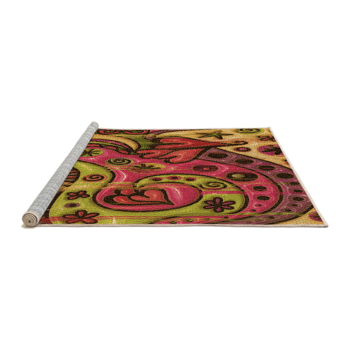 Sideview of Machine Washable Transitional Saffron Red Rug, wshpat3034org