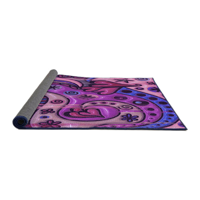 Thickness of Patterned Dark Magenta Purple Rug, pat3034pur