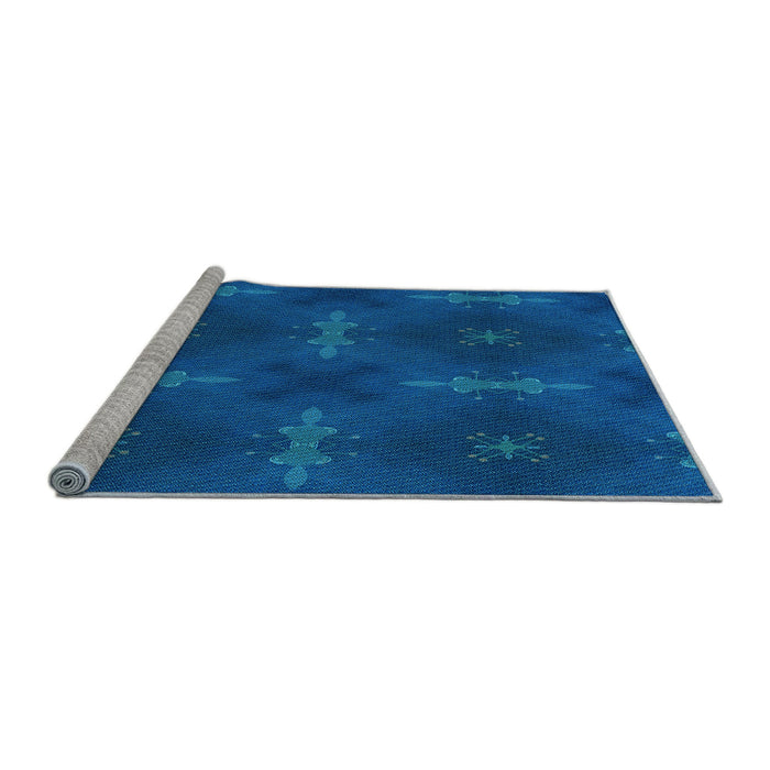 Sideview of Machine Washable Transitional Blueberry Blue Rug, wshpat3045lblu