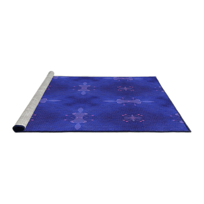 Sideview of Machine Washable Transitional Blue Orchid Blue Rug, wshpat3045pur