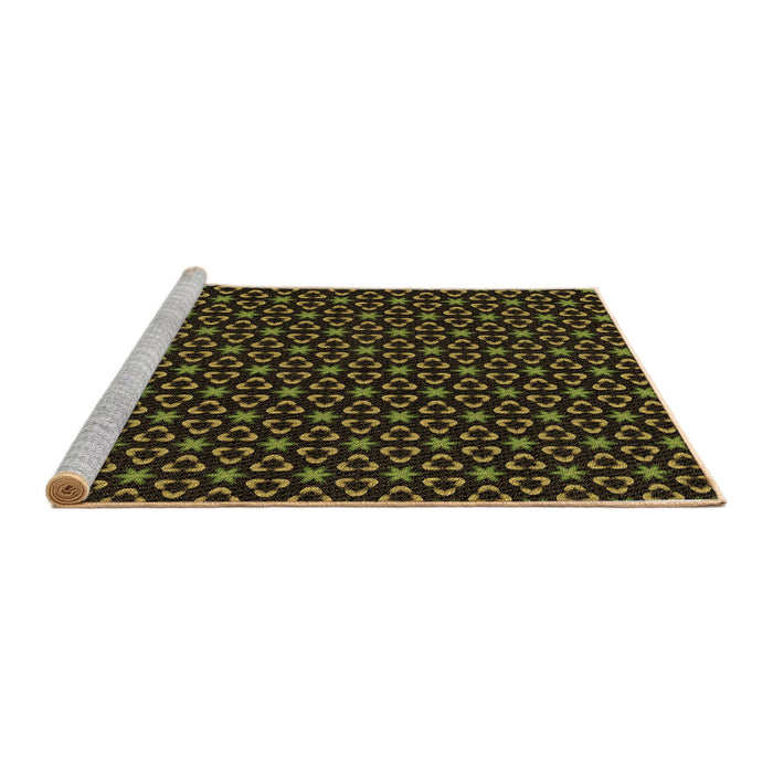Sideview of Machine Washable Transitional Dark Yellow Green Rug, wshpat3046brn