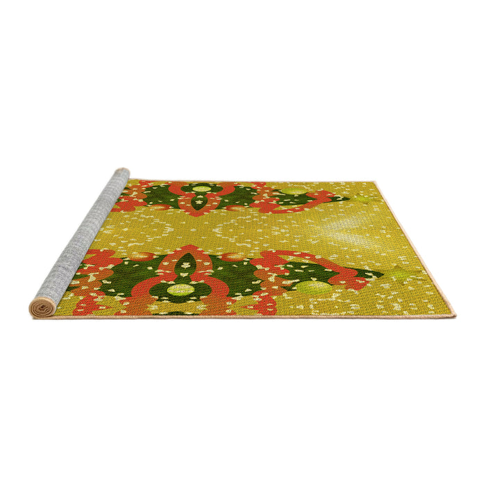 Sideview of Machine Washable Transitional Bright Gold Yellow Rug, wshpat3058yw