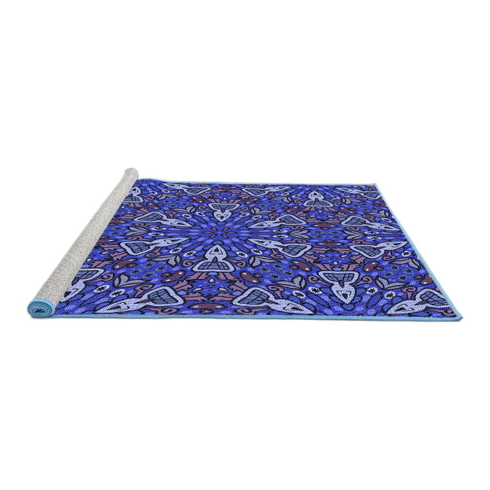 Sideview of Machine Washable Transitional Medium Slate Blue Rug, wshpat3073blu