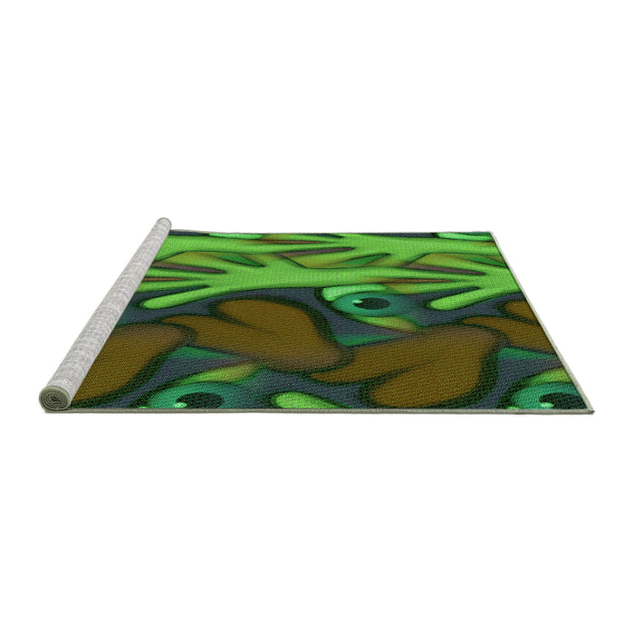 Sideview of Machine Washable Transitional Apple Green Rug, wshpat3084grn