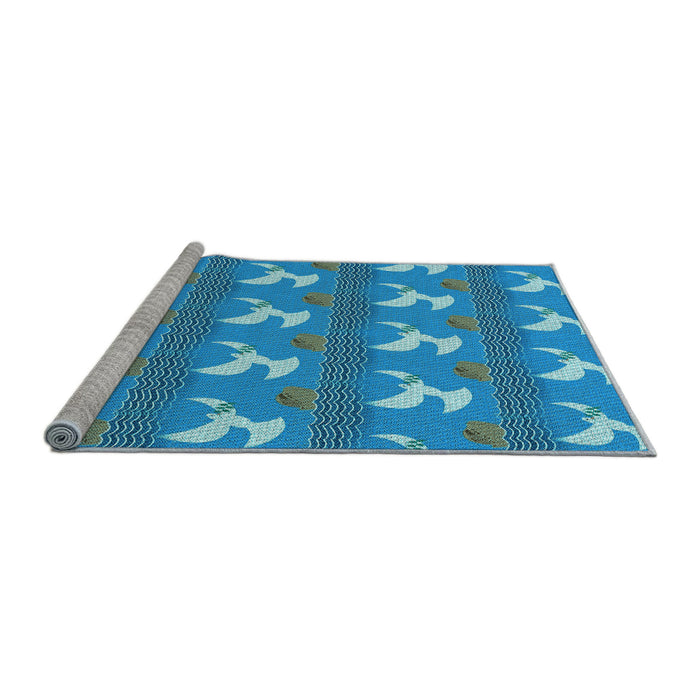Sideview of Machine Washable Transitional Blue Rug, wshpat3086lblu