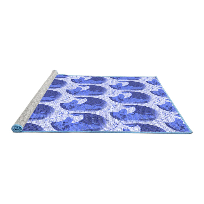 Sideview of Machine Washable Transitional Ocean Blue Rug, wshpat3087blu