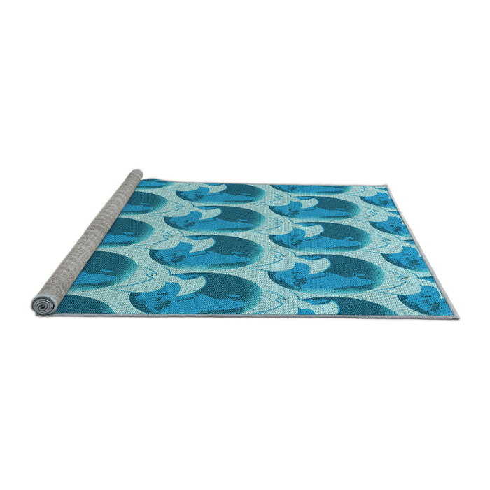 Sideview of Machine Washable Transitional Blue Rug, wshpat3087lblu