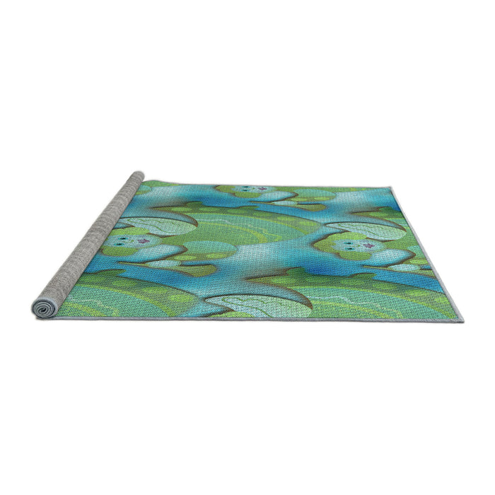 Sideview of Machine Washable Transitional Turquoise Green Rug, wshpat3089lblu