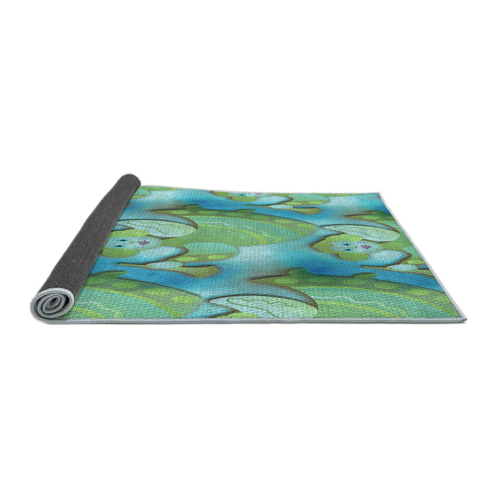 Thickness of Patterned Turquoise Green Rug, pat3089lblu