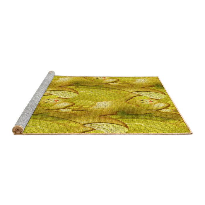 Sideview of Machine Washable Transitional Yellow Rug, wshpat3089yw