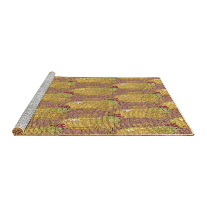 Sideview of Machine Washable Transitional Yellow Rug, wshpat3090brn