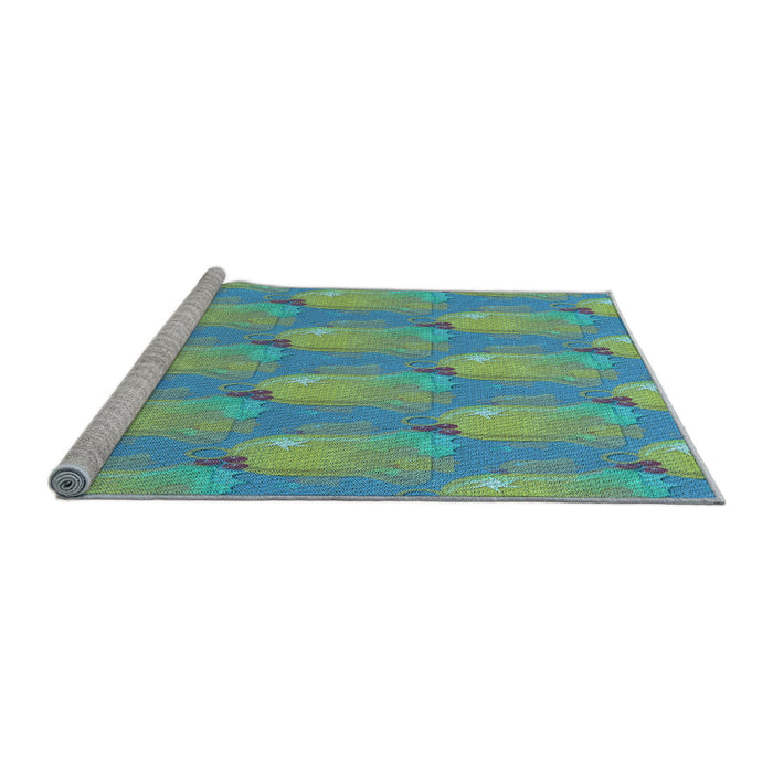 Sideview of Machine Washable Transitional Deep-Sea Green Rug, wshpat3090lblu