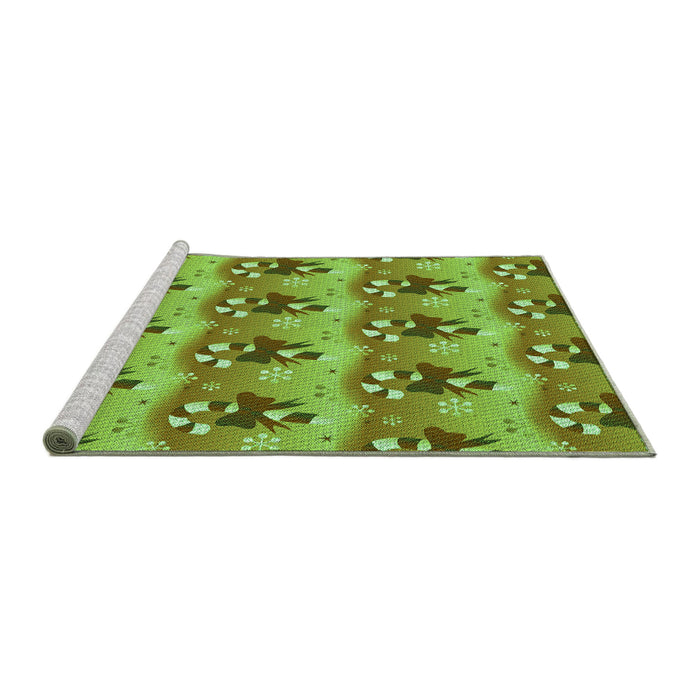 Sideview of Machine Washable Transitional Olive Green Rug, wshpat3091grn