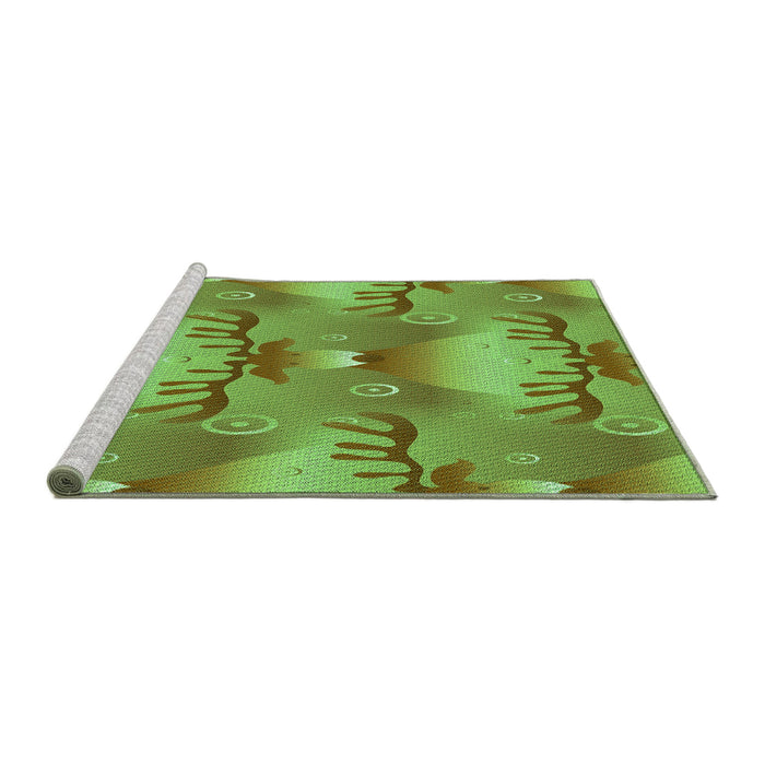 Sideview of Machine Washable Transitional Green Rug, wshpat3092grn