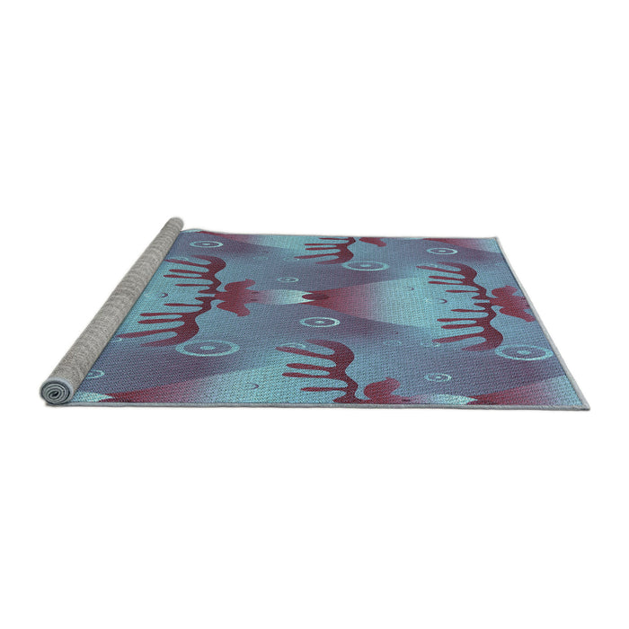 Sideview of Machine Washable Transitional Crystal Blue Rug, wshpat3092lblu