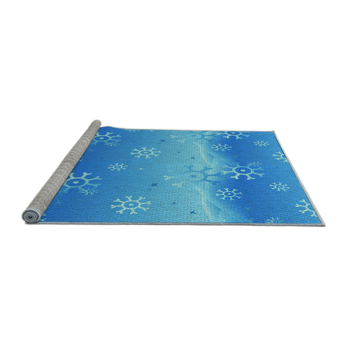 Sideview of Machine Washable Transitional Neon Blue Rug, wshpat3093lblu