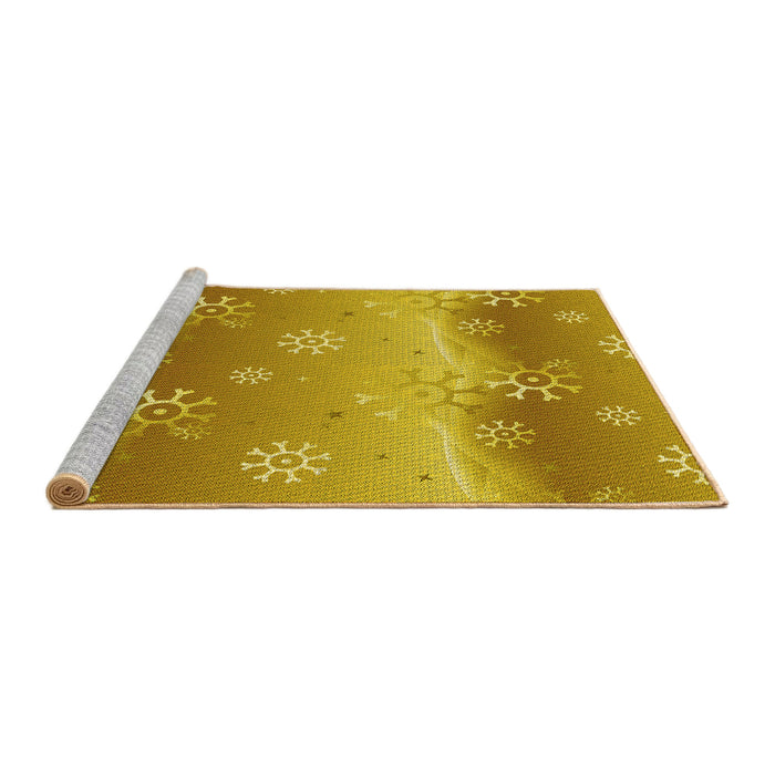 Sideview of Machine Washable Transitional Deep Yellow Rug, wshpat3093yw