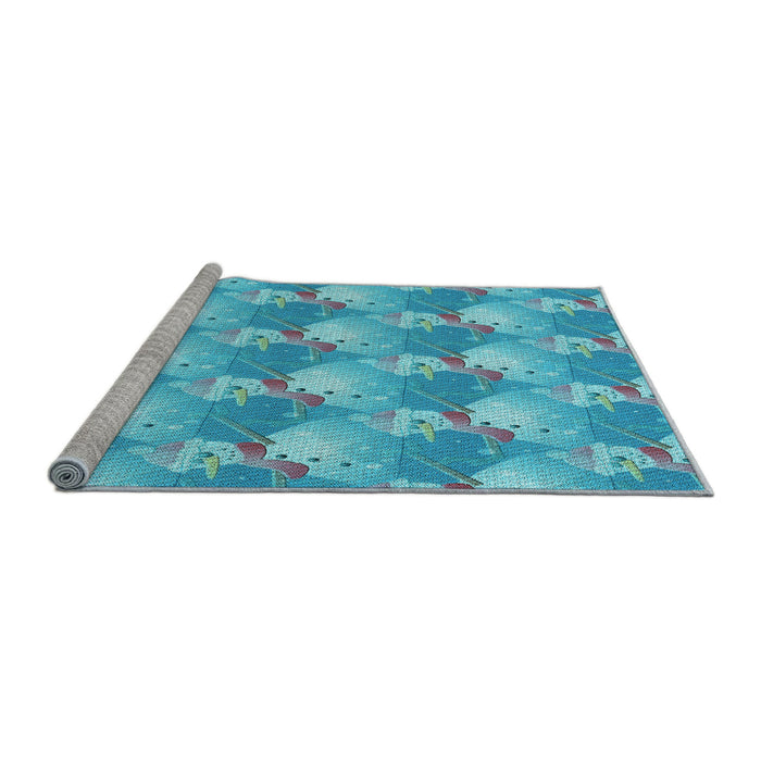 Sideview of Machine Washable Transitional Blue Rug, wshpat3094lblu