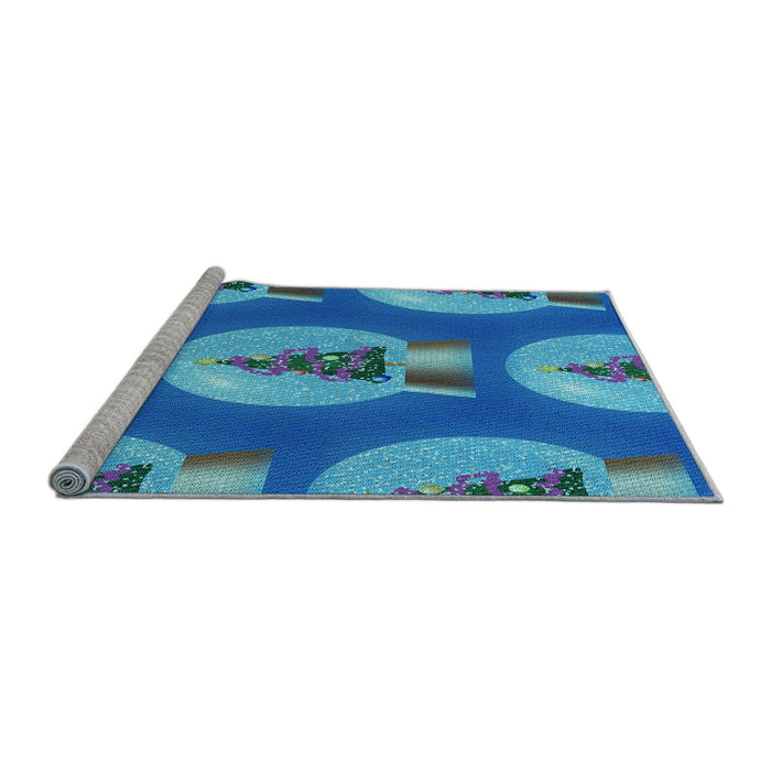 Sideview of Machine Washable Transitional Blue Rug, wshpat3095lblu
