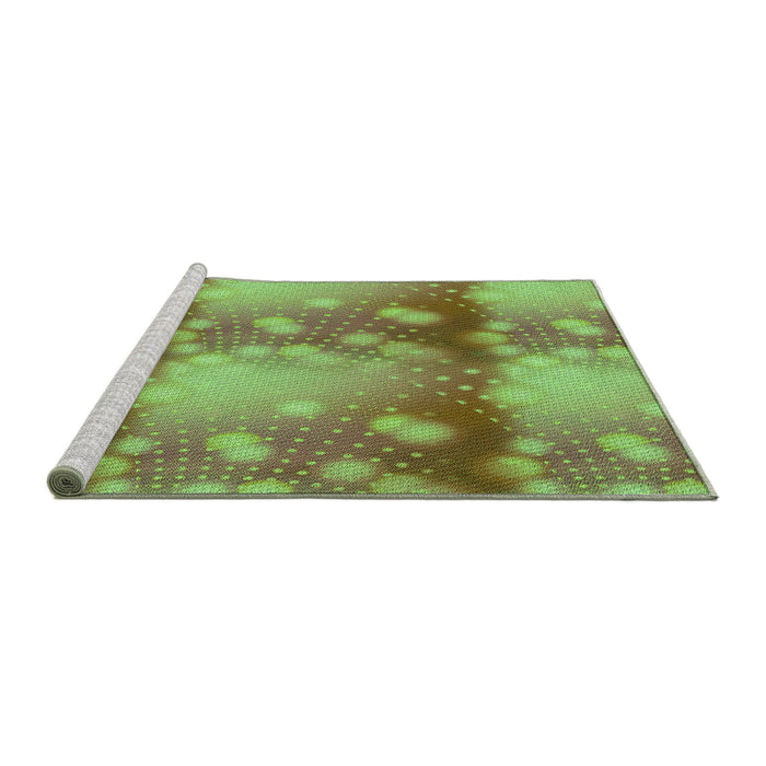 Sideview of Machine Washable Transitional Green Rug, wshpat3097grn