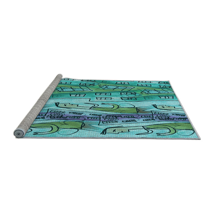 Sideview of Machine Washable Transitional Teal Green Rug, wshpat3099lblu
