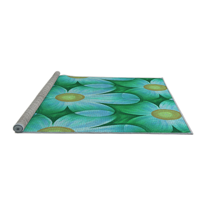 Sideview of Machine Washable Transitional Bright Turquoise Blue Rug, wshpat3102lblu