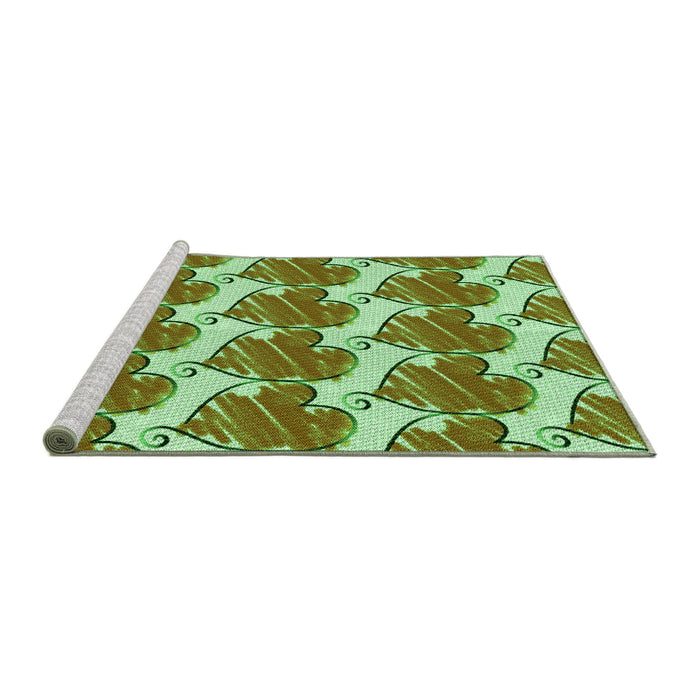 Sideview of Machine Washable Transitional Olive Green Rug, wshpat3104grn