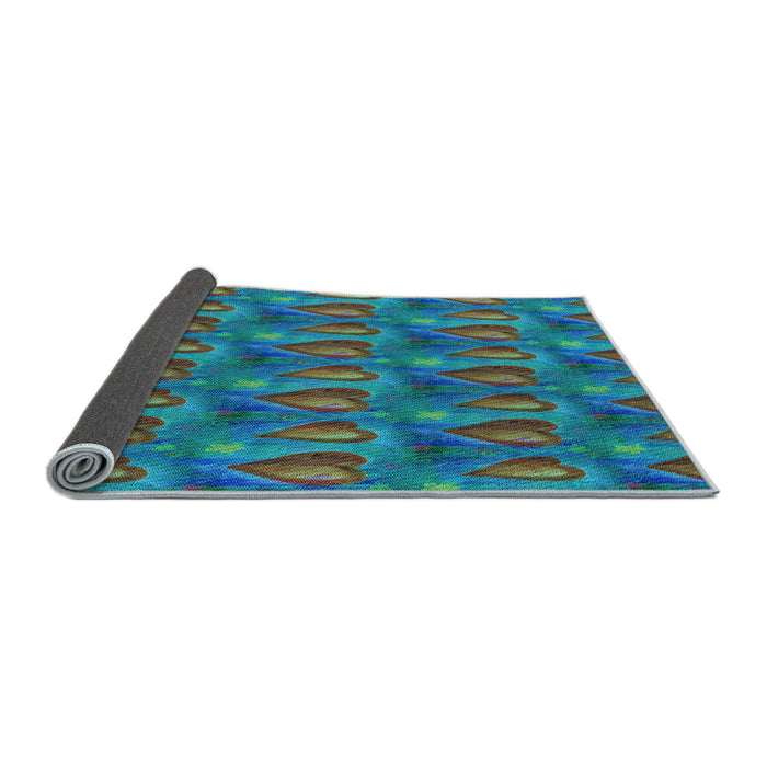 Thickness of Patterned Dark Turquoise Green Rug, pat3105lblu