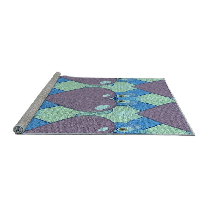 Sideview of Machine Washable Transitional Diamond Blue Rug, wshpat3107lblu