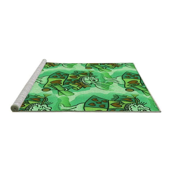 Sideview of Machine Washable Transitional Green Rug, wshpat3109grn