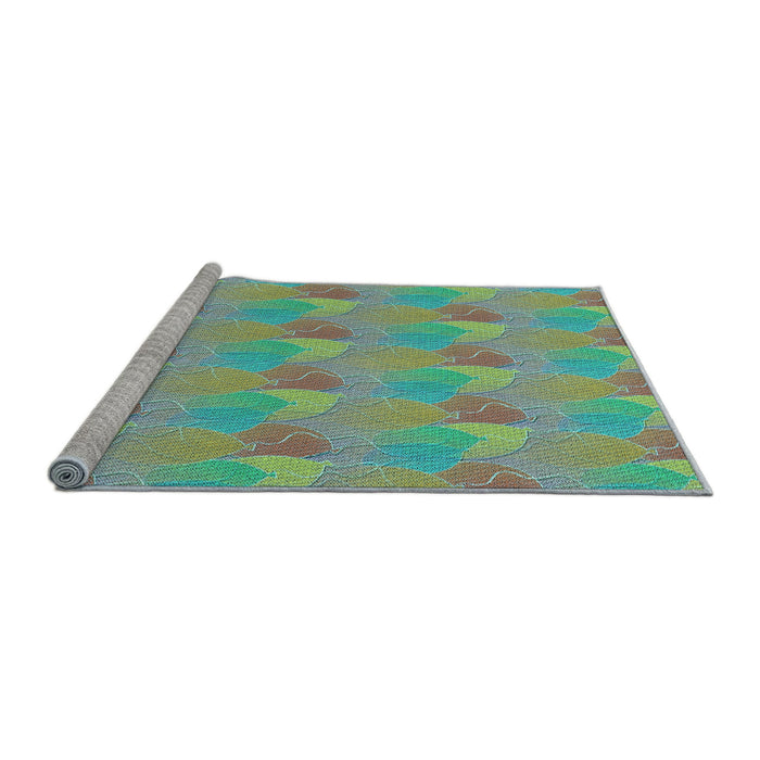 Sideview of Machine Washable Transitional Khaki Green Rug, wshpat3110lblu