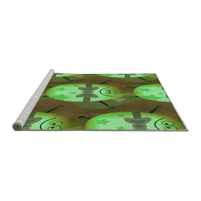 Sideview of Machine Washable Transitional Green Rug, wshpat3111grn