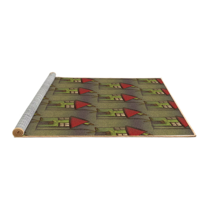 Sideview of Machine Washable Transitional Hazel Green Rug, wshpat3112brn