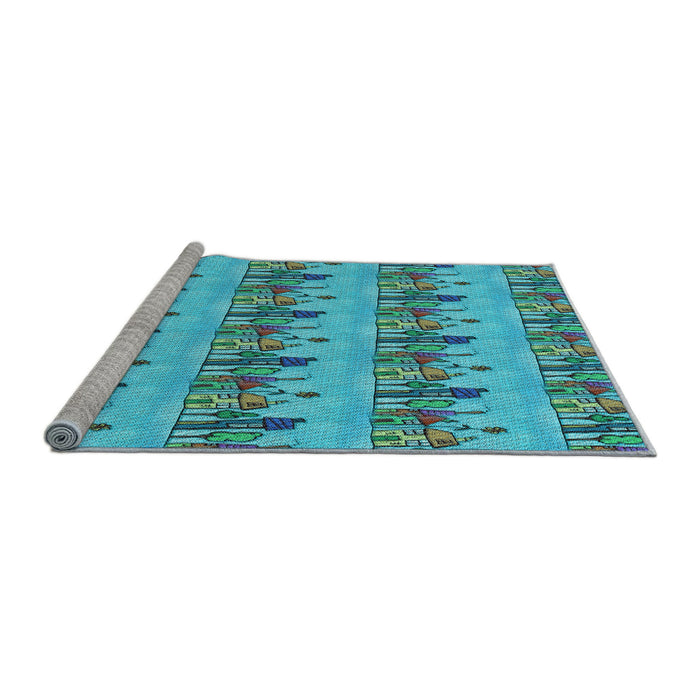 Sideview of Machine Washable Transitional Deep-Sea Green Rug, wshpat3114lblu