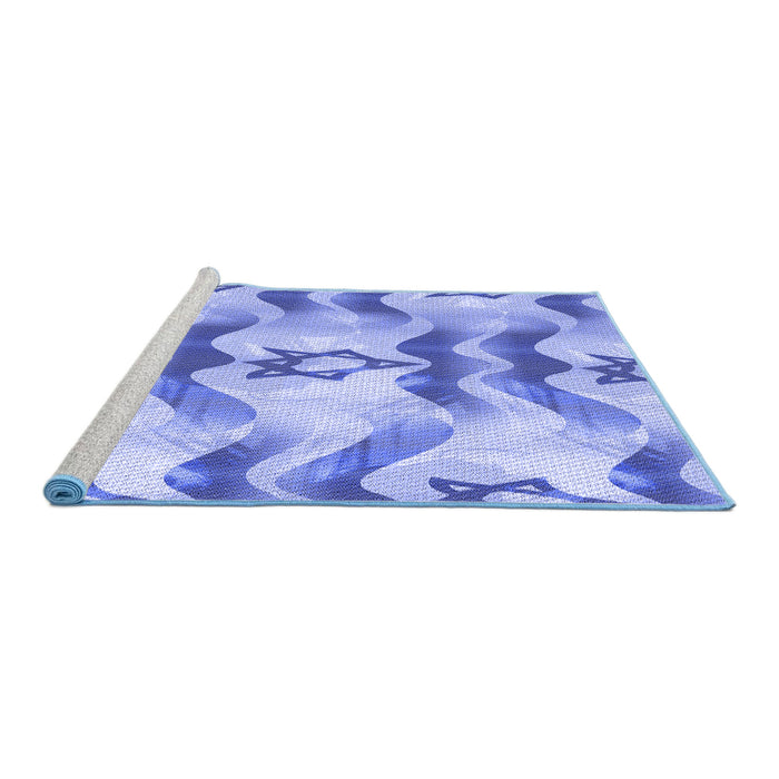Sideview of Machine Washable Transitional Royal Blue Rug, wshpat3115blu