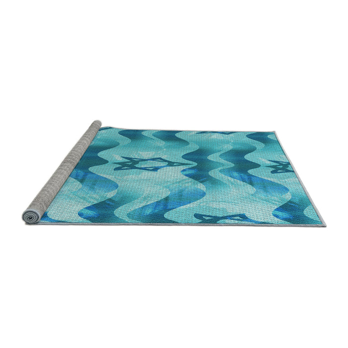 Sideview of Machine Washable Transitional Deep Sky Blue Rug, wshpat3115lblu