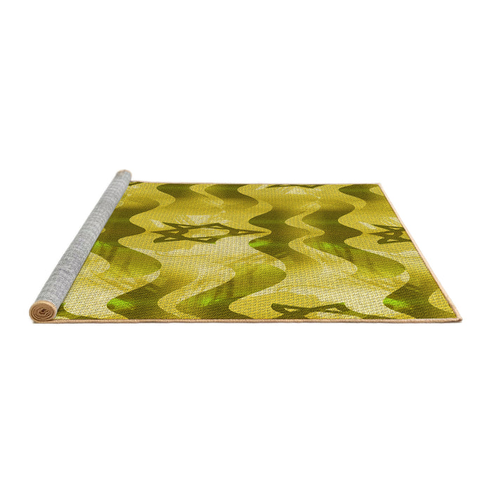Sideview of Machine Washable Transitional Yellow Rug, wshpat3115yw