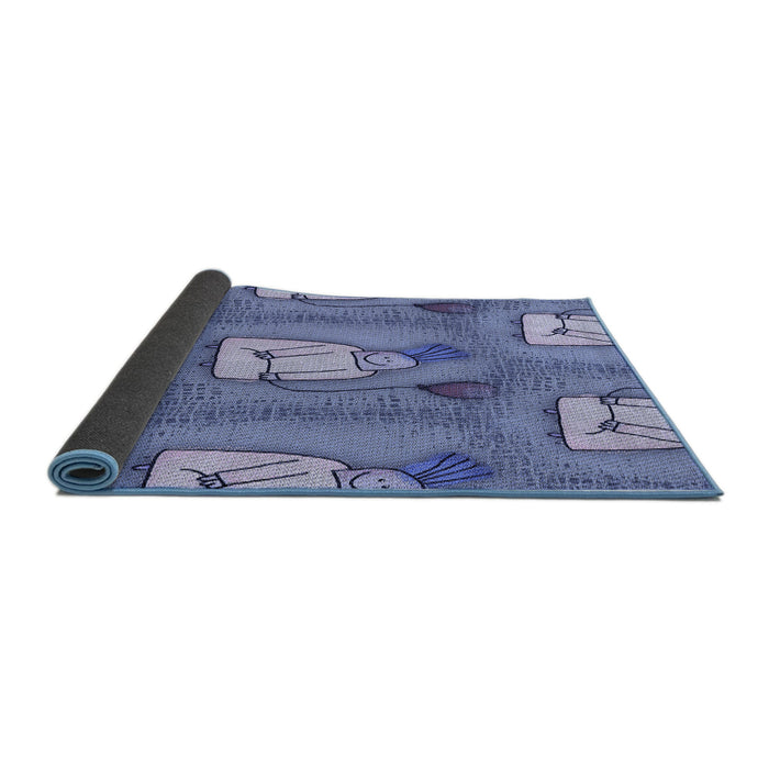 Thickness of Patterned Denim Blue Rug, pat3117blu