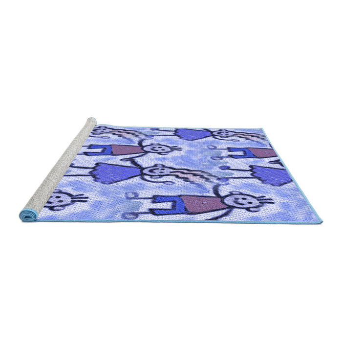 Sideview of Machine Washable Transitional Royal Blue Rug, wshpat3118blu