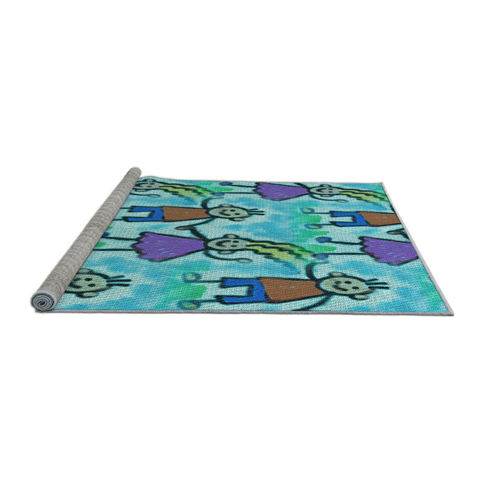 Sideview of Machine Washable Transitional Steel Blue Rug, wshpat3118lblu
